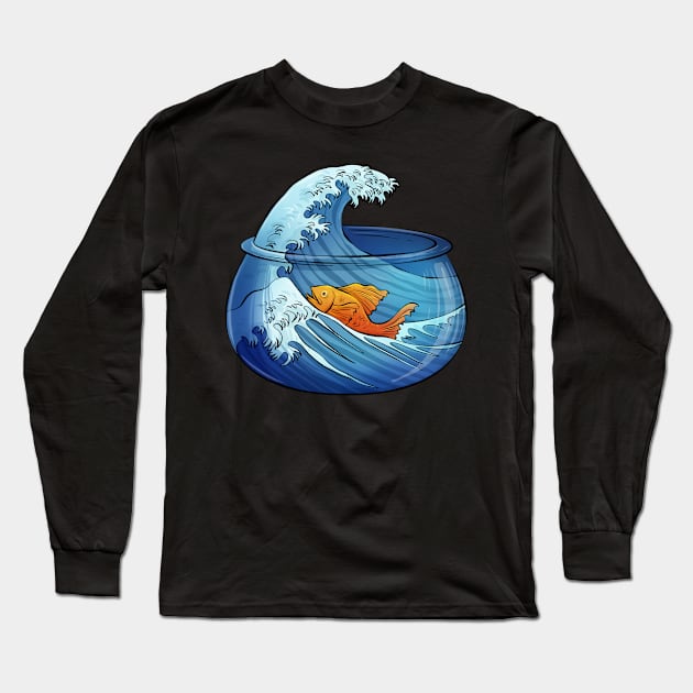 Great Wave of Fishbowl Long Sleeve T-Shirt by salihgonenli